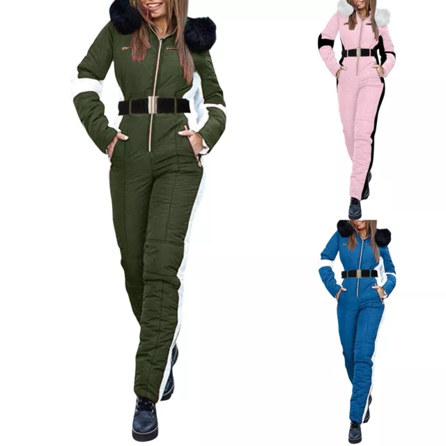 Women Winter Warm Snowsuit Outdoor Hooded Sports Ski Suit Waterproof Thick Pants