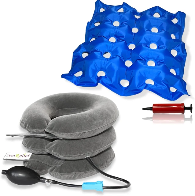 Dispositivo de tracción de cuello inflable y paquete de cojín de asiento inflable para cuello y