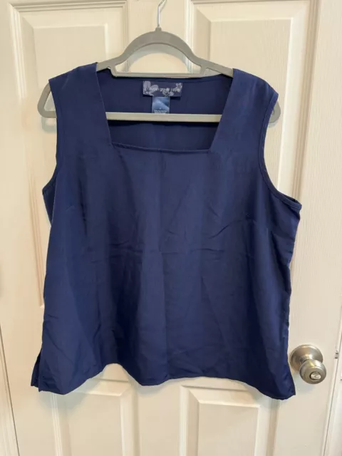 Susan Graver Style XL Tank 100% Polyester Navy Blue Square Neck Preowned