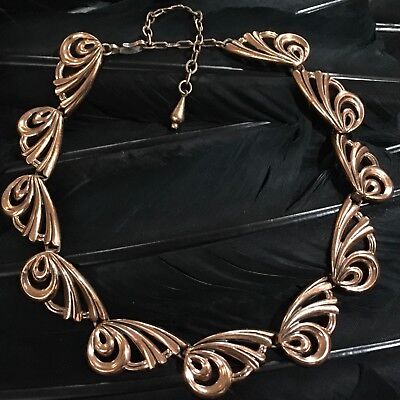 Pretty Vintage Estate Solid Copper Matisse Wing Link Design Necklace 17” Long