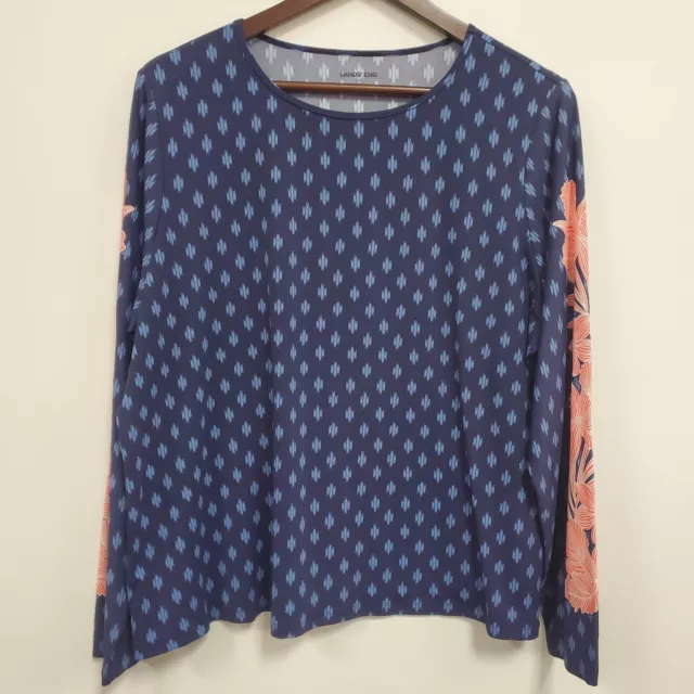 Lands End Womens Rash Gaurd Swim Shirt Size 1X Blue Floral Long Sleeve Nylon