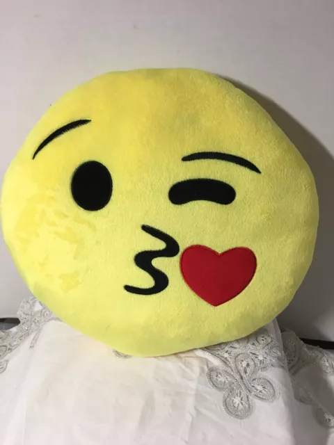Emoji Kissing Heart Pillow Plush Round Cushion Yellow