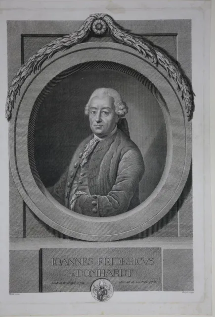 Johnn Carl Domhardt (1712-1781) Portrait Kupferstich Bause 1781