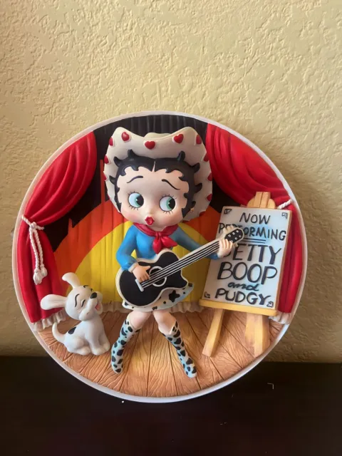 3 Betty Boop 3D Collectable Plates. Cowgirl Pudgy, School Spirit, Kissing Booth. 2