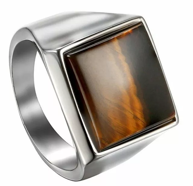 Men Vintage Biker Stainless Steel Imitation Tiger Eye Stone Rings Band Size 7-11