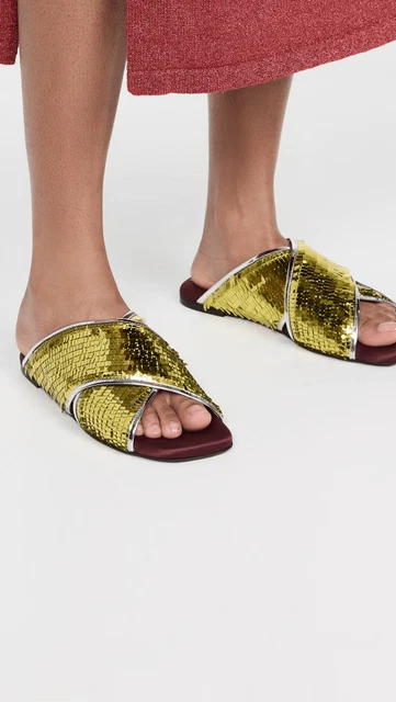 La DoubleJ Sequined Criss-Cross Slides