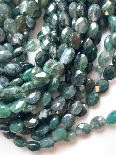 2 Strands Genuine Faceted Moss Agate Stone Beads - 8x10mm Ovals - Sparkle