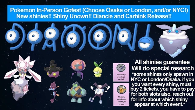 Pokemon Go Gofest 2023. Shiny Unown M & !, Pikachu Costume, Check Description 📓