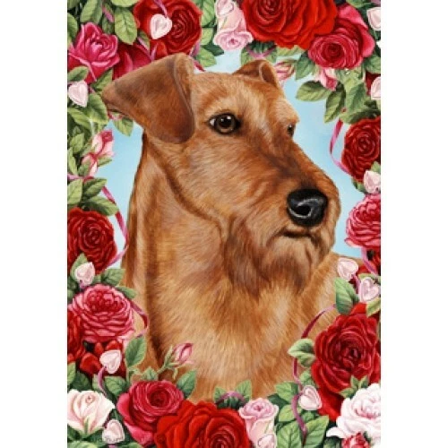 Roses House Flag - Irish Terrier 19220