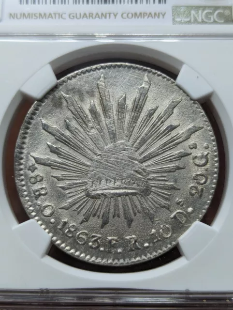 1863-O FR NGC MS 61 Mexico 8 Reales Oaxaca Mint Scarce Silver Coin