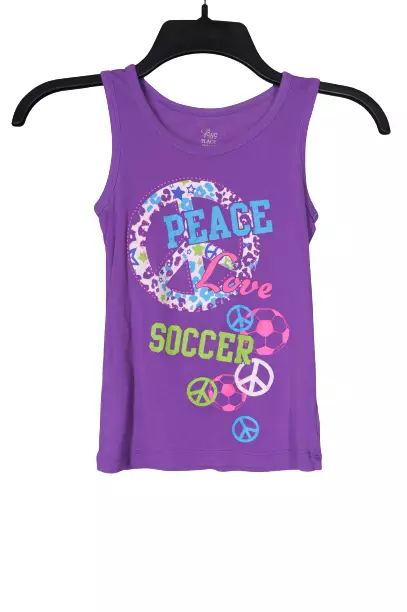 The Childrens Place Girls Tank Top Medium7/8 Purple Peace Sign Love Soccer