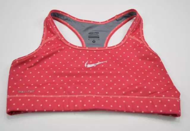 Nike Pro Womens Sports Bra Medium Racerback Dri-Fit Red Polka Dot Stretch