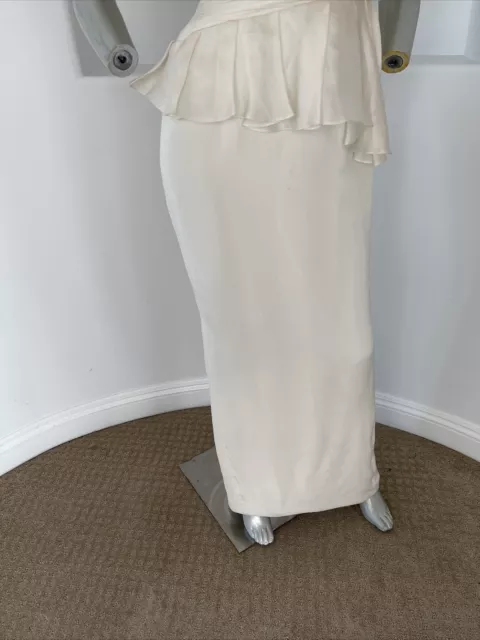 $990 Marchesa Notte One Shoulder Maxi White Dress Ruffle Detail 100% Silk Size 0 3