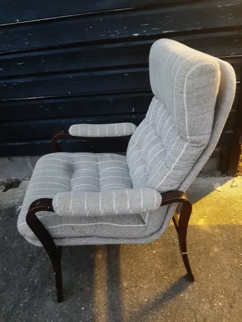 Vintage retro Danish mid century 60s 70s armchair lounge chair bentwood stripy