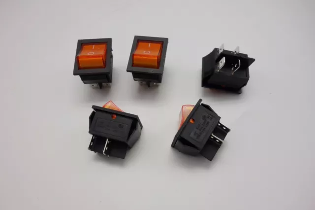 5Pcs Yellow 24V Light Illuminated 2 Position ON/OFF Boat Rocker Switch 4 Pin 2