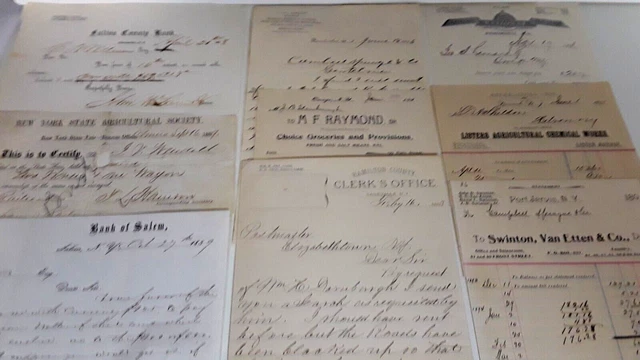 Lot of Antique Letterhead Billhead Receipts  1800's, Some NY Lot 2 (9) different
