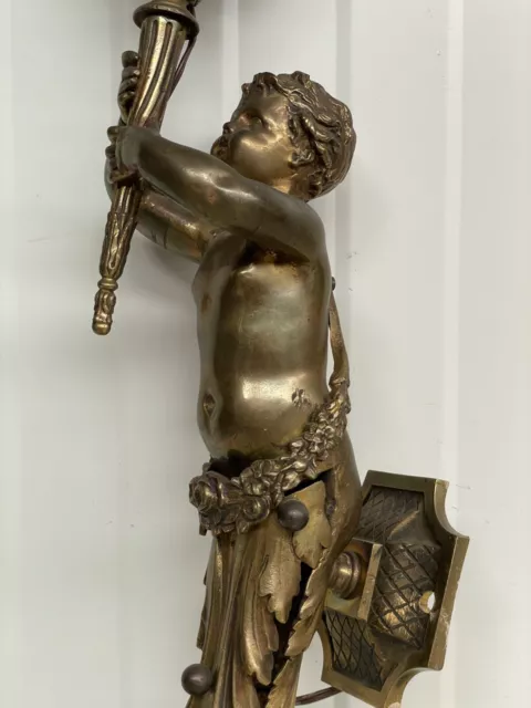 A Stunning French Bronze Louis XVI Wall Sconce / applique Boy holding torch (2)