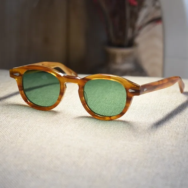 Johnny Depp Green sunglasses men's blonde gold glasses green lens sunglasses M