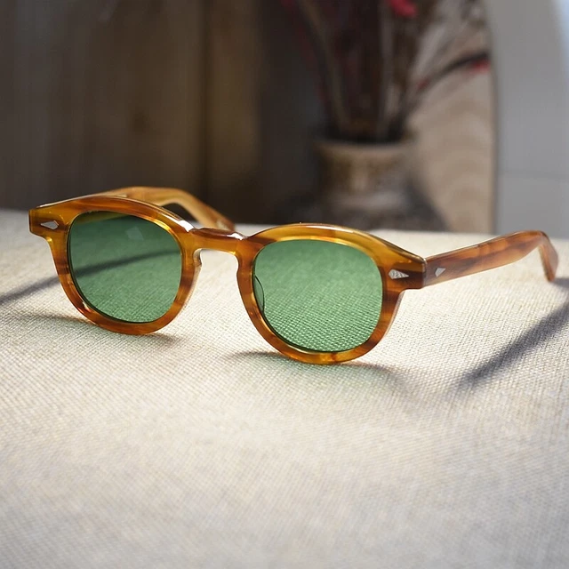 Johnny Depp Green sunglasses men's blonde gold glasses green lens sunglasses M