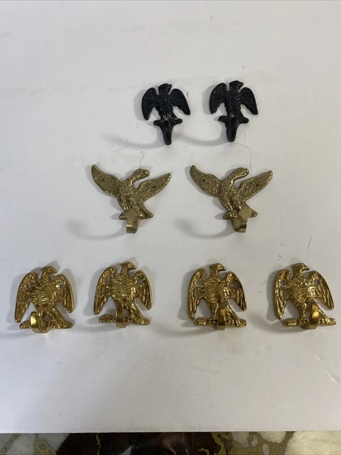 8 Vintage Eagle 6 Brass 2 Cast Iron Coat Hooks / Hangers