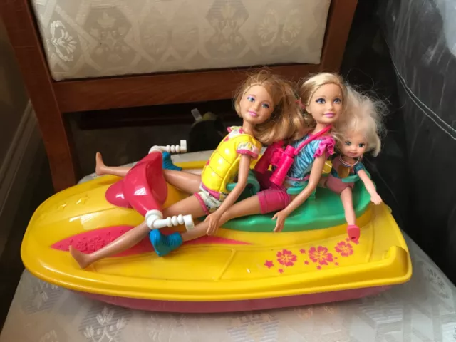 MATTEL BARBIE JET Ski Boat With Skipper Stacie And Chelsea Dolls