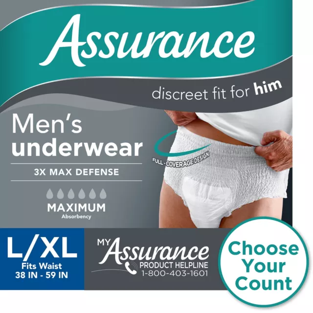 Assurance Men's Incontinence Underwear, L/XL, Maximum Absorbency (36 Count)