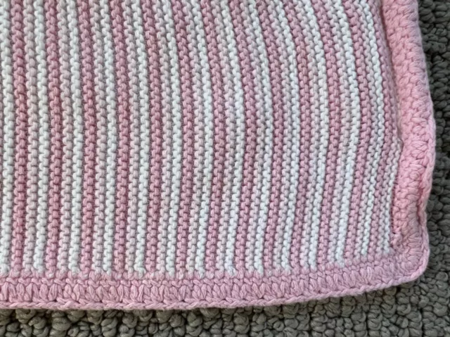 Pottery Barn Kids baby tight crocheted baby blanket quilt. Pink and white.