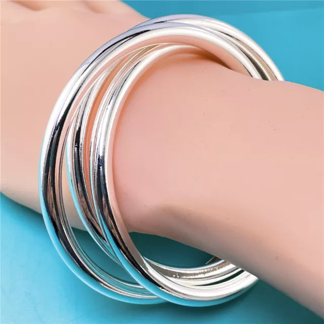 925 Silver Bangles 3 Big Round Circle Bangle Bracelet for Womens Charm Jewelry