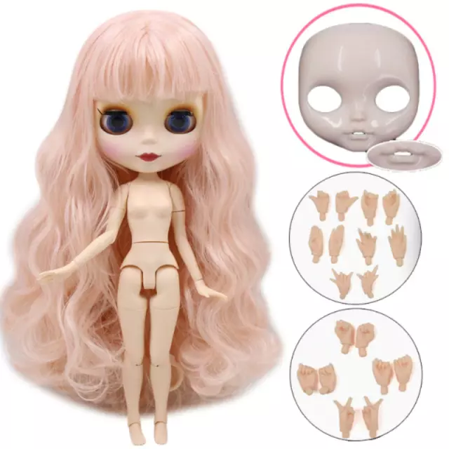 BJD 12" Neo Blythe Doll Nude Long Hair Matte Face Extra Faceplate & Hand Gesture