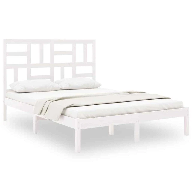 WHITE SOLID PINEWOOD Bed Frame 160x200 cm with Comfortable Headboard £