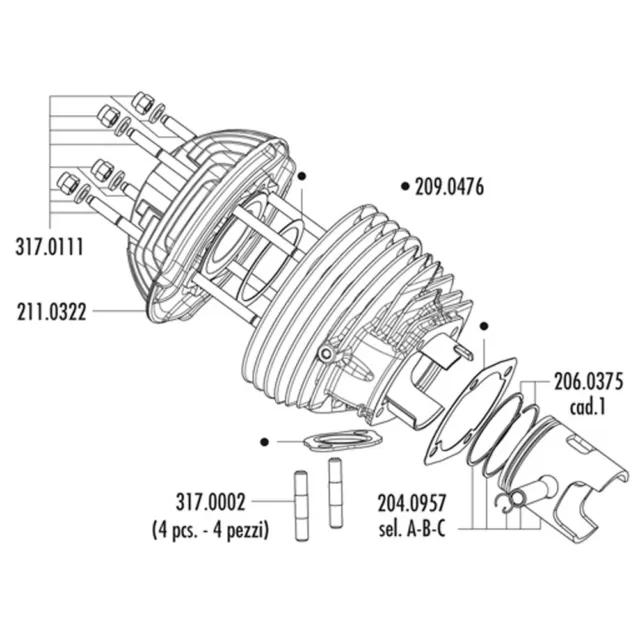 Kit Cilindro Gruppo Termico Polini 58 Evo 2 135 Cc Per Piaggio Vespa 125 Et3 2