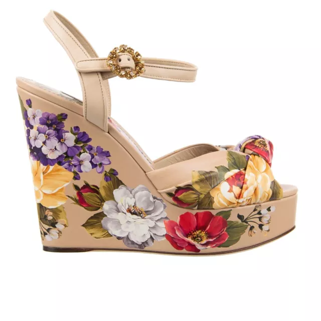 DOLCE & GABBANA Flowers Rose Platform Sandals Heels Shoes BIANCA Beige 09453