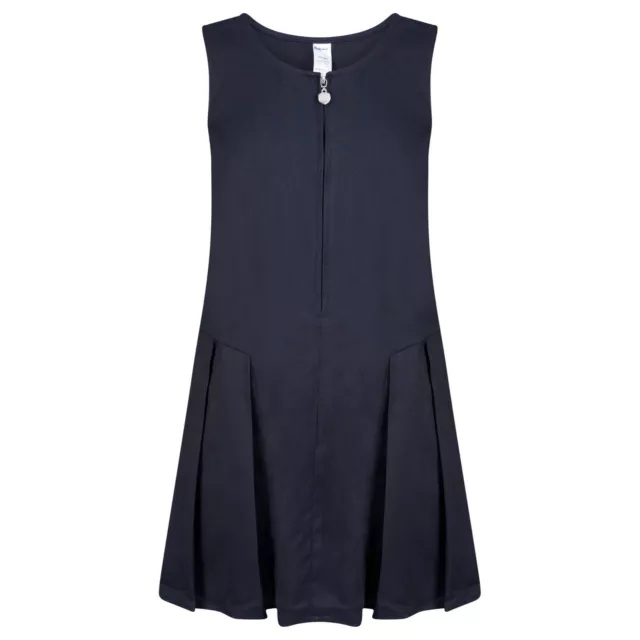 Ragazze Navy Scuola Vestito Scamiciato Pieghe Uniforme Farfalla Zip Frontale