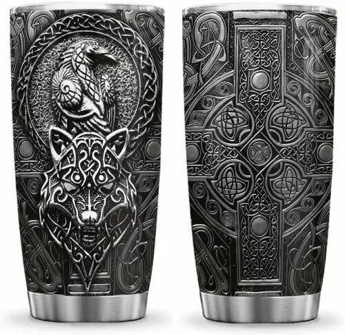 Wolf and Raven Viking Celtic Cup with Stainless Tumbler 20oz Us Size Best Price