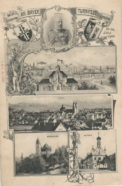 1905,Kempten,Festkarte Turnfest,Allgäu,Leubas,Motzen,Sankt Mang,Durach,Betzigau
