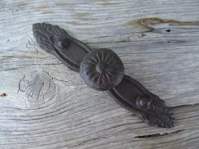 Antique Cast Iron Drawer Pulls Handle Black Plate Dresser Cabinet Knobs Rustic