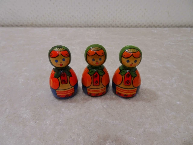 3 x Holz Figur Puppe Russland UDSSR -  Vintage - um 1960/70 - Handgefertigt