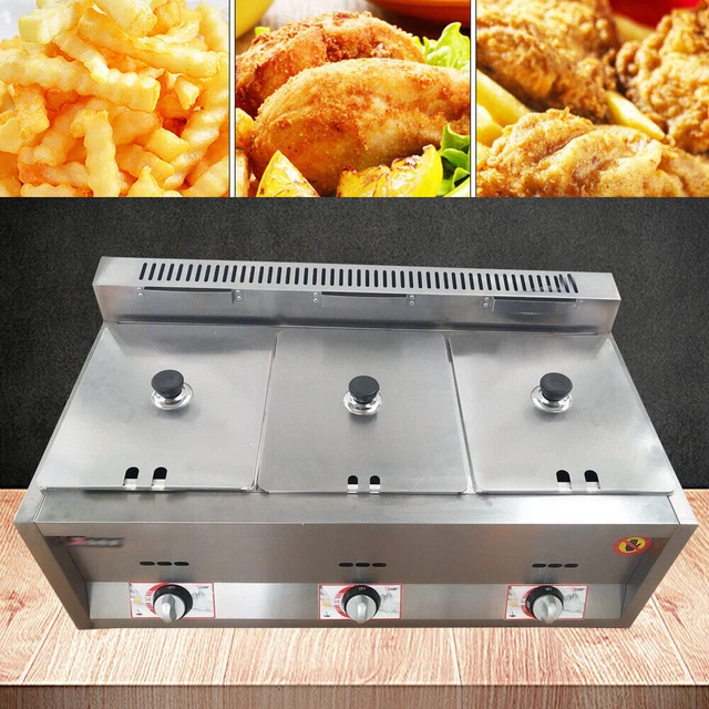 Countertop 3 Gas Fryer Deep Fryer Propane(LPG) NG Stainless Steel 18L