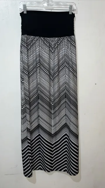 Apt 9 Skirt Sz Large Black Geometric Chevron Striped Maxi A-Line