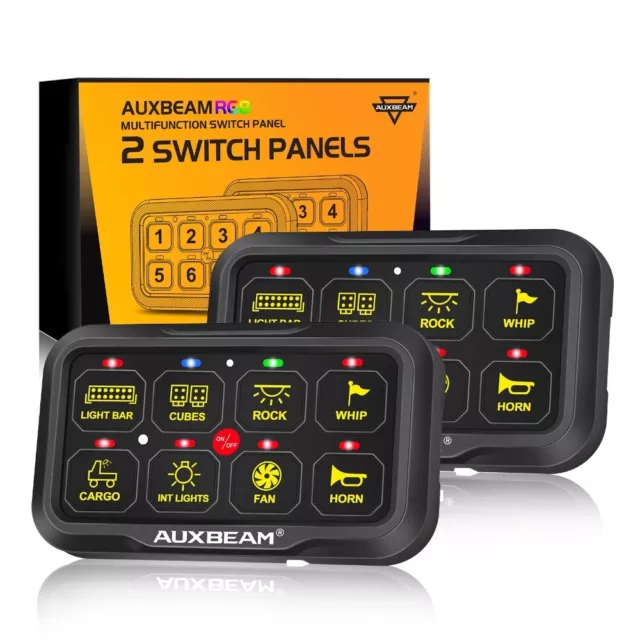 AUXBEAM 2X 8 Gang RGB Switch Panel Kit W/ Toggle Momentary Pulsed RA80 Universal