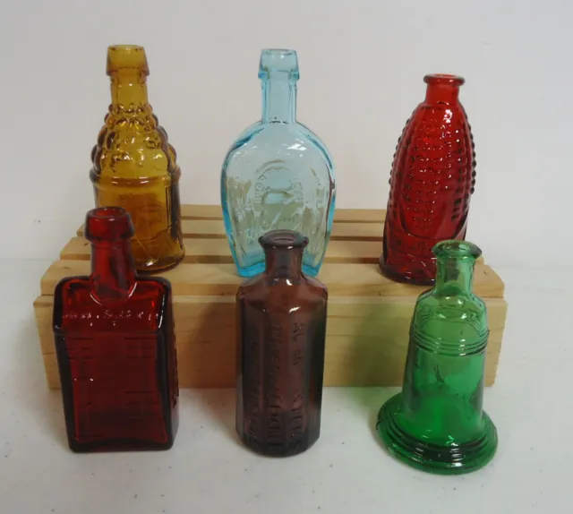 6 Vintage Miniature Colored Glass Bottles Weaton Glass Taiwan