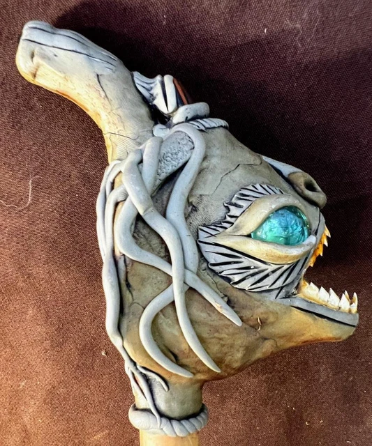 Vintage Amazon Walking Stick Cane Staff Brazil Demon Head Art Sculpture Face