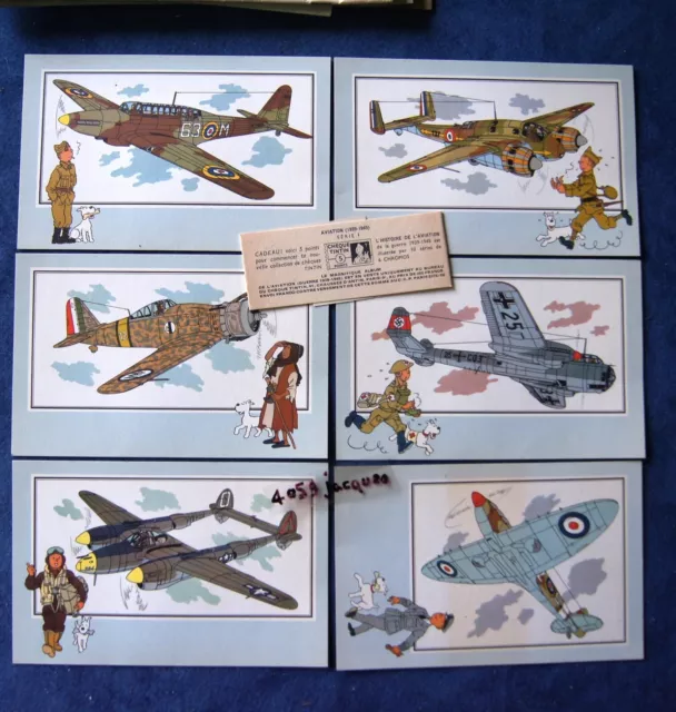 6 x CHROMO TINTIN VOIR et SAVOIR / AVIATION SERIE 1 / Avec bande CHEQUE 5 points