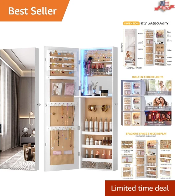 Versatile Jewelry Armoire with Full-Length Mirror, Makeup Board, 2 Drawers