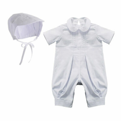 Baby Boys Pique Christening Baptism White Longall with Hat Outfit 0-12M