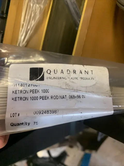 60 Pcs Avail. Ketron PEEK 1000 Rods .069”x96” Natural Color  Quadrant/MCAM brand