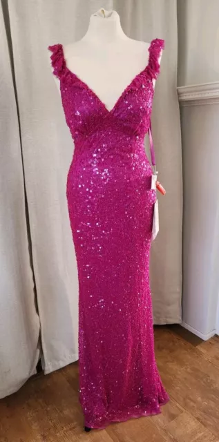 Mac Duggal EMBELLISHED RUFFLE STRAP TRUMPET GOWN, Size 2, Fuchsia, #5674 $398