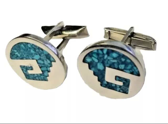 Designer Cufflinks 925 Sterling Silver Mexico Turquoise Silver Cufflink Vintage