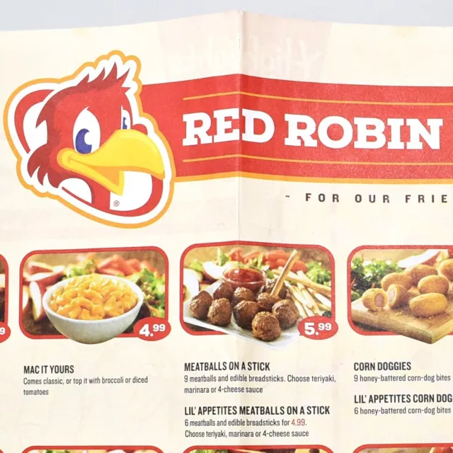 2016 Red Robin Restaurant Kids Children Menu