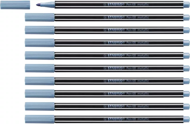 Metallic Premium Felt Tip Pen - STABILO Pen 68 Metallic - Box of 10 - Blue Metal